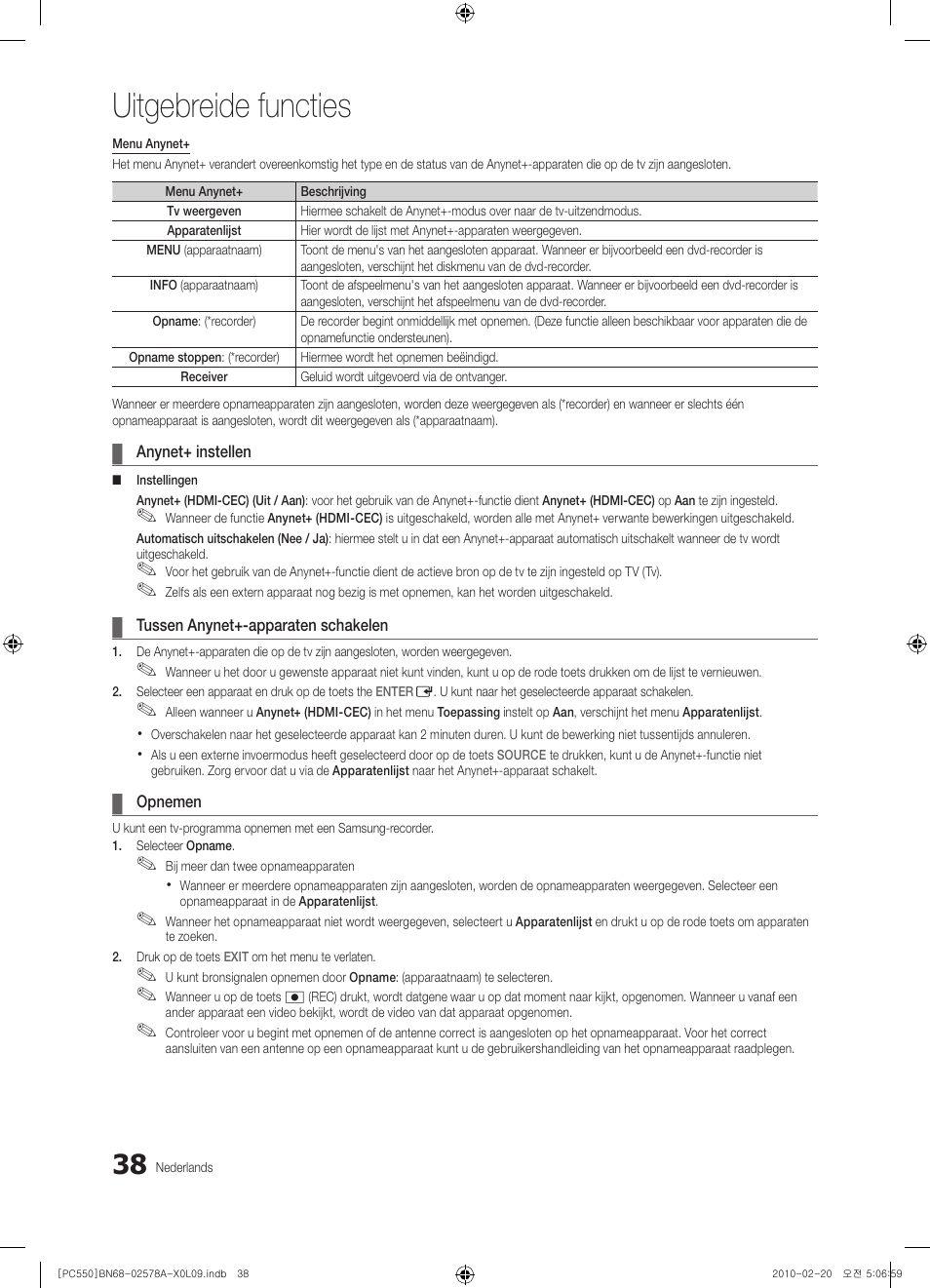 Uitgebreide functies | Samsung PS50C551G2W User Manual | Page 188 / 452