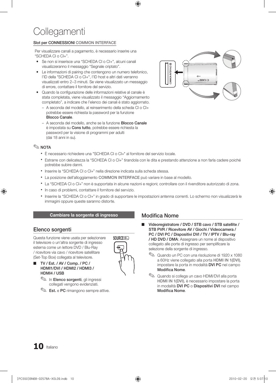 Collegamenti | Samsung PS50C551G2W User Manual | Page 210 / 452