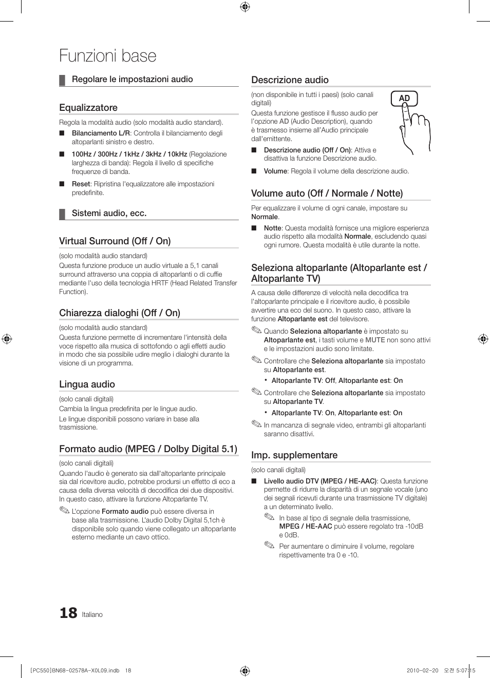 Funzioni base | Samsung PS50C551G2W User Manual | Page 218 / 452