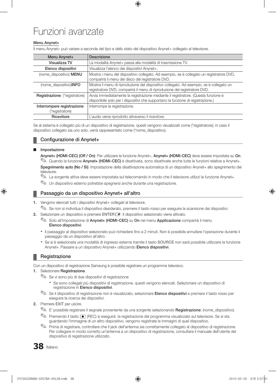 Funzioni avanzate | Samsung PS50C551G2W User Manual | Page 238 / 452