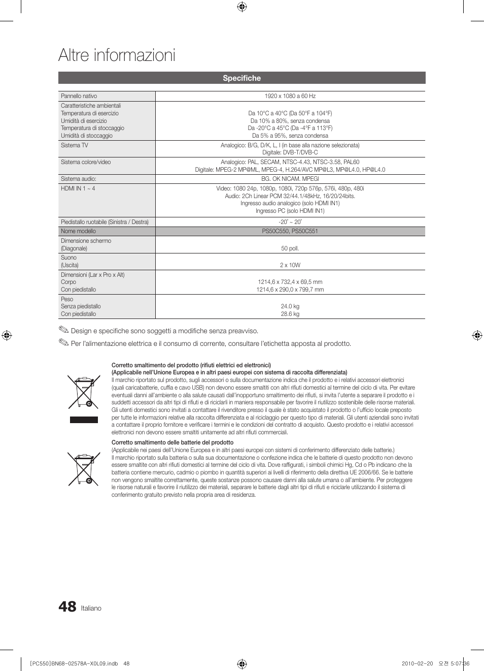 Altre informazioni | Samsung PS50C551G2W User Manual | Page 248 / 452