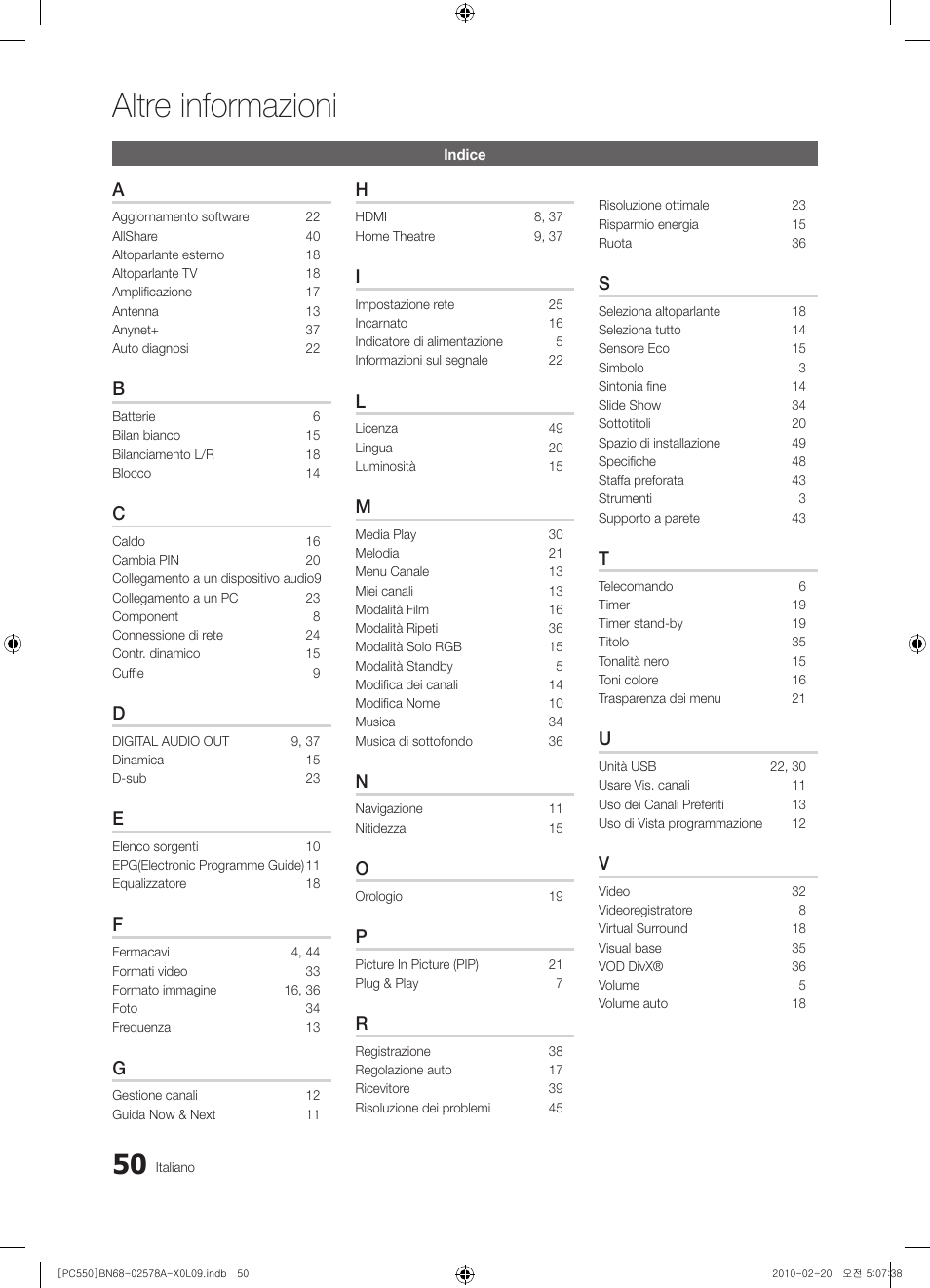 Altre informazioni | Samsung PS50C551G2W User Manual | Page 250 / 452