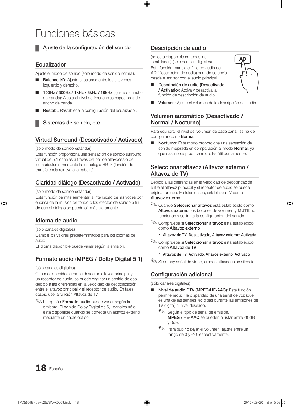 Funciones básicas | Samsung PS50C551G2W User Manual | Page 268 / 452