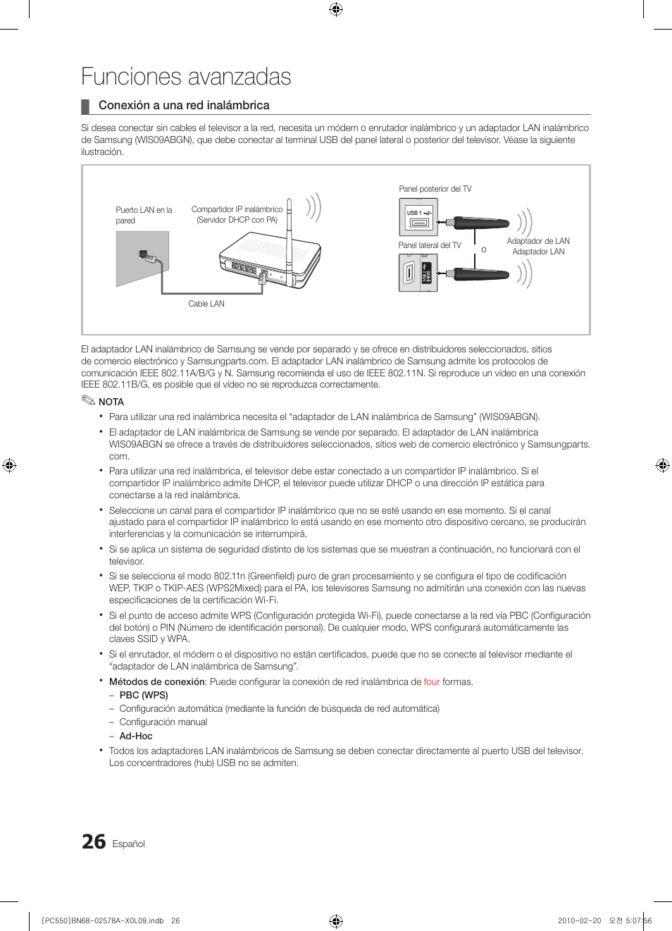 Funciones avanzadas | Samsung PS50C551G2W User Manual | Page 276 / 452