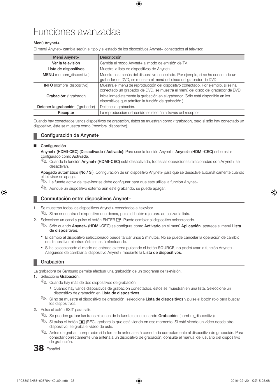 Funciones avanzadas | Samsung PS50C551G2W User Manual | Page 288 / 452