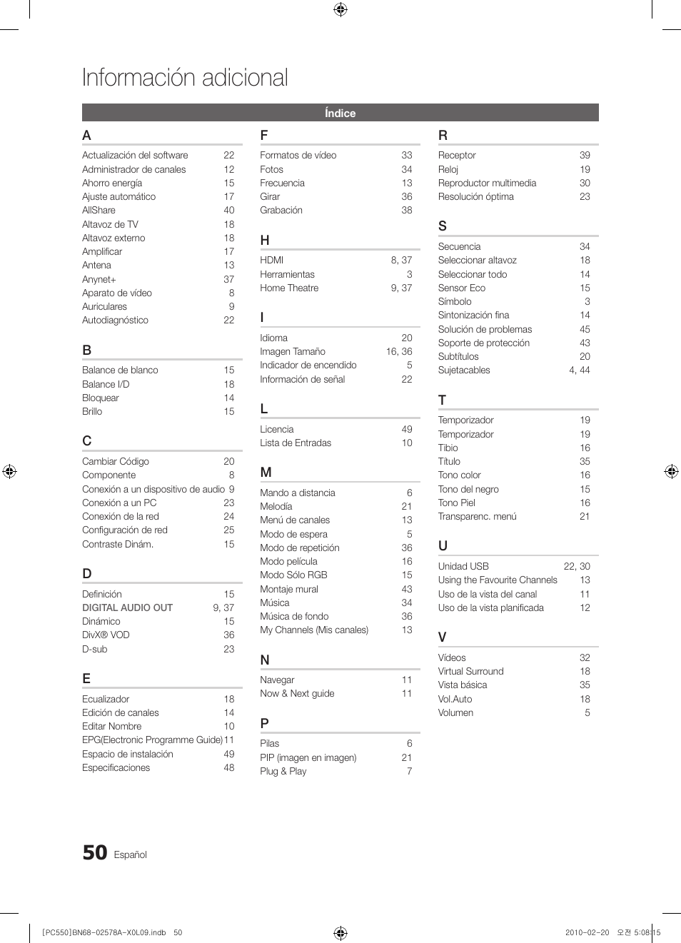 Información adicional | Samsung PS50C551G2W User Manual | Page 300 / 452