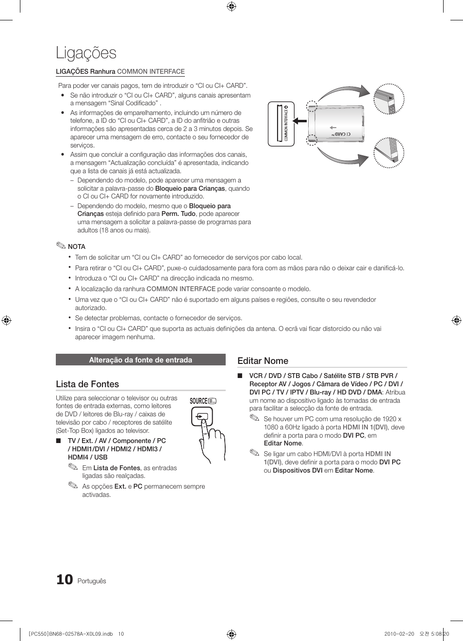 Ligações | Samsung PS50C551G2W User Manual | Page 310 / 452
