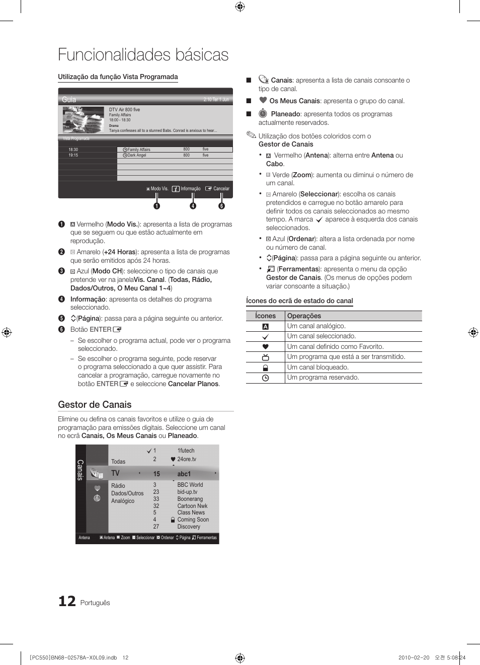 Funcionalidades básicas, Gestor de canais | Samsung PS50C551G2W User Manual | Page 312 / 452