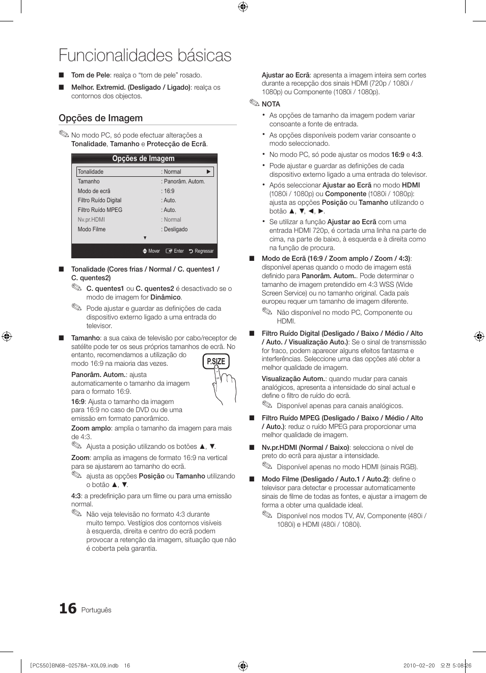 Funcionalidades básicas | Samsung PS50C551G2W User Manual | Page 316 / 452