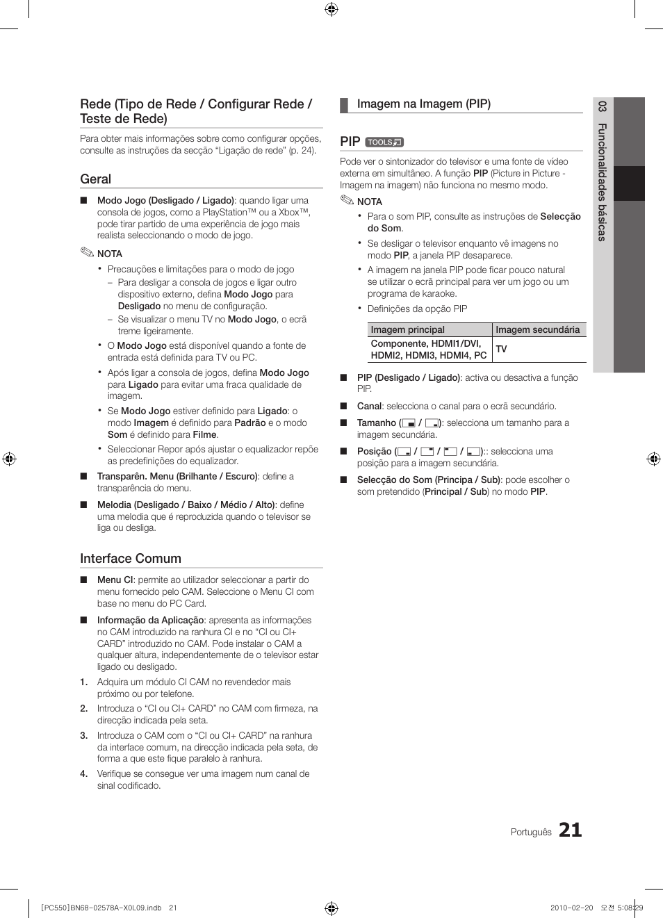 Geral, Interface comum | Samsung PS50C551G2W User Manual | Page 321 / 452