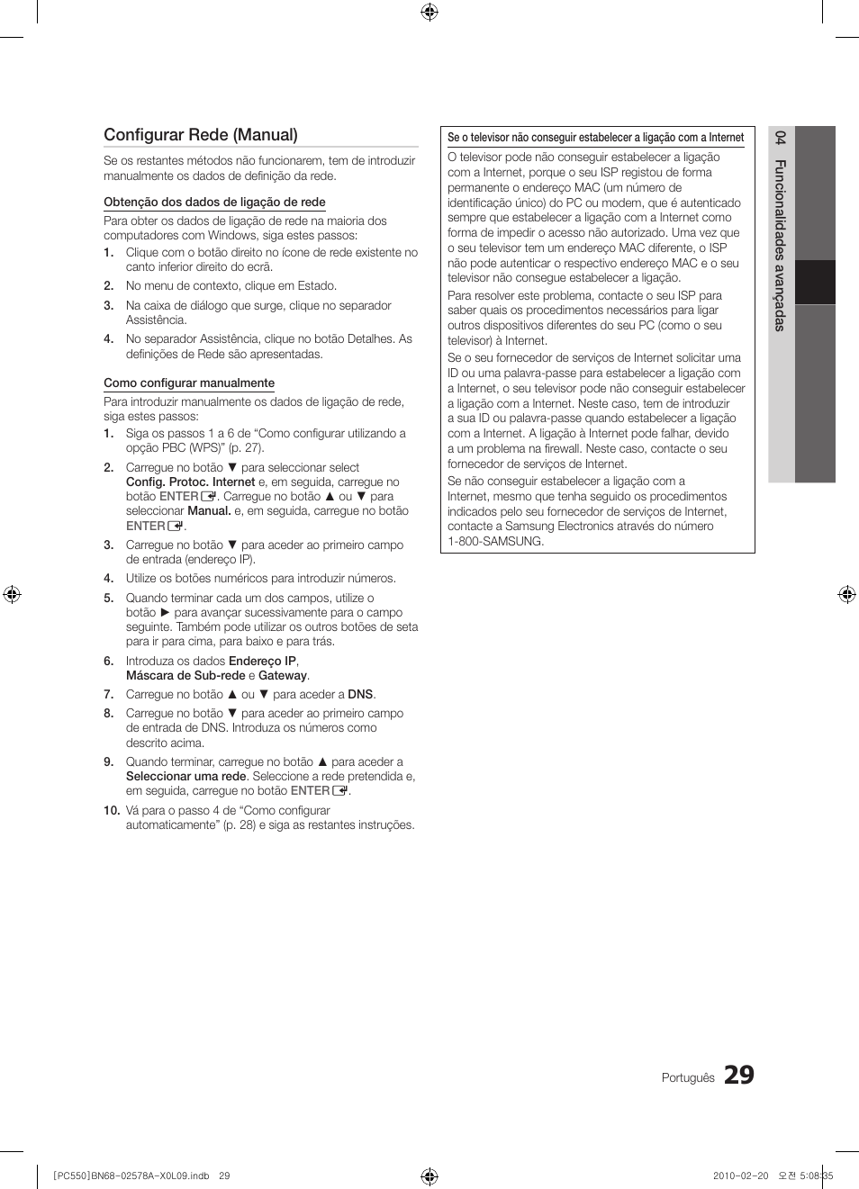 Configurar rede (manual) | Samsung PS50C551G2W User Manual | Page 329 / 452