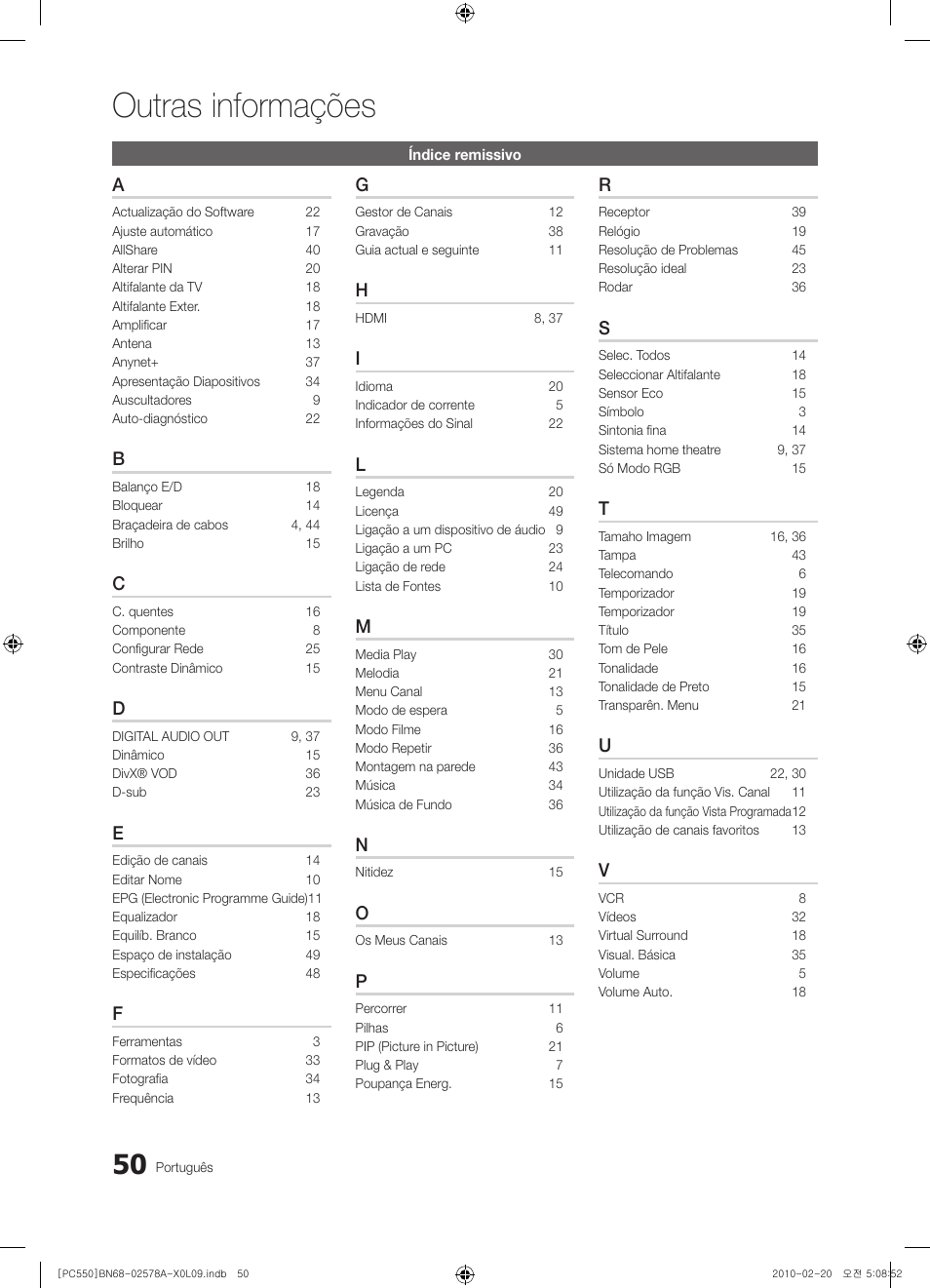 Outras informações | Samsung PS50C551G2W User Manual | Page 350 / 452