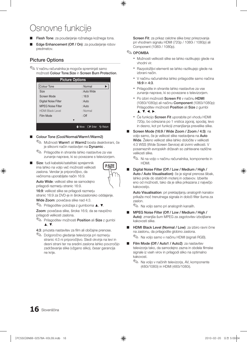 Osnovne funkcije | Samsung PS50C551G2W User Manual | Page 366 / 452