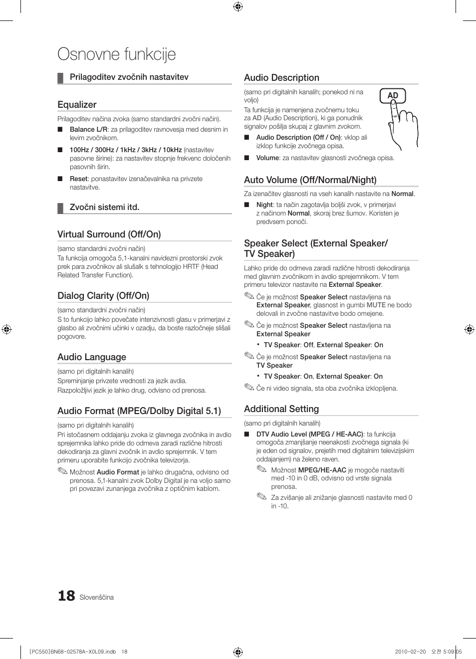 Osnovne funkcije | Samsung PS50C551G2W User Manual | Page 368 / 452