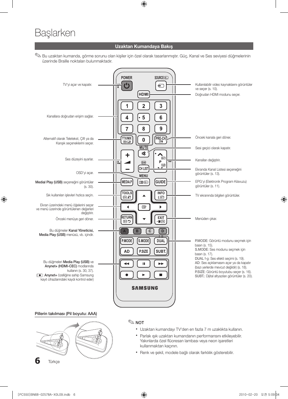 Başlarken | Samsung PS50C551G2W User Manual | Page 406 / 452