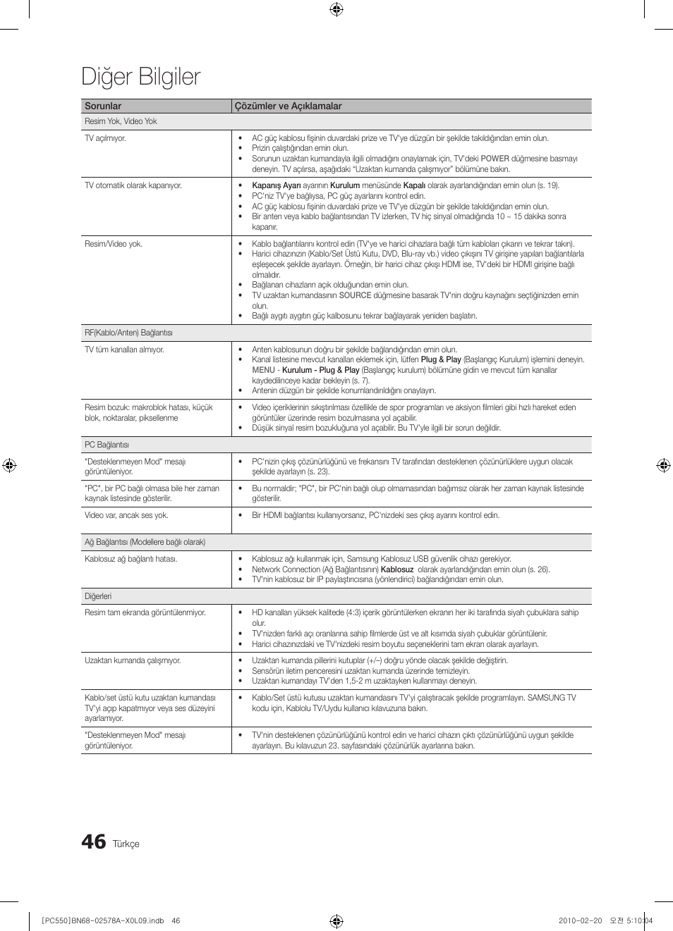 Diğer bilgiler | Samsung PS50C551G2W User Manual | Page 446 / 452