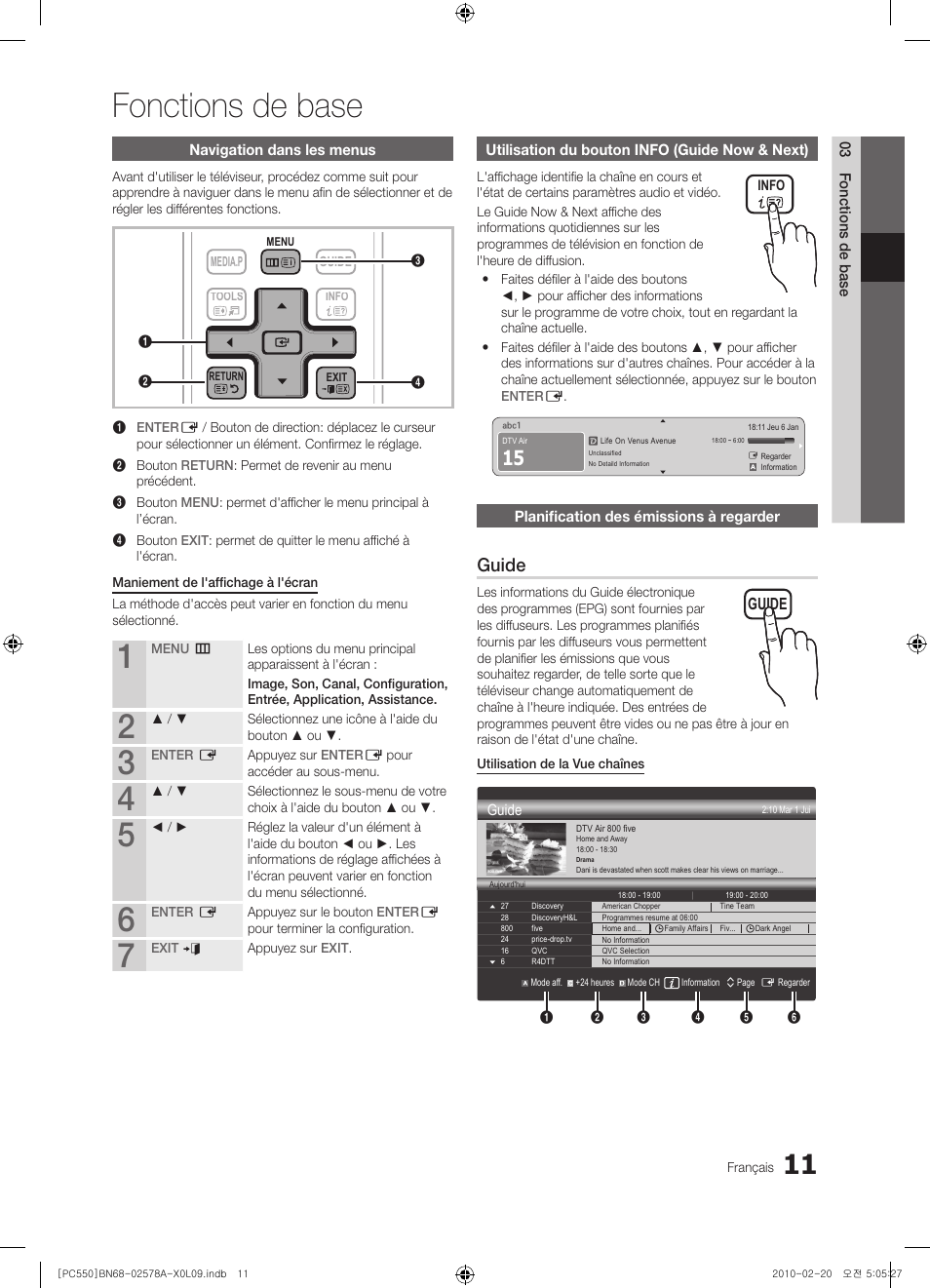Fonctions de base, Guide | Samsung PS50C551G2W User Manual | Page 61 / 452