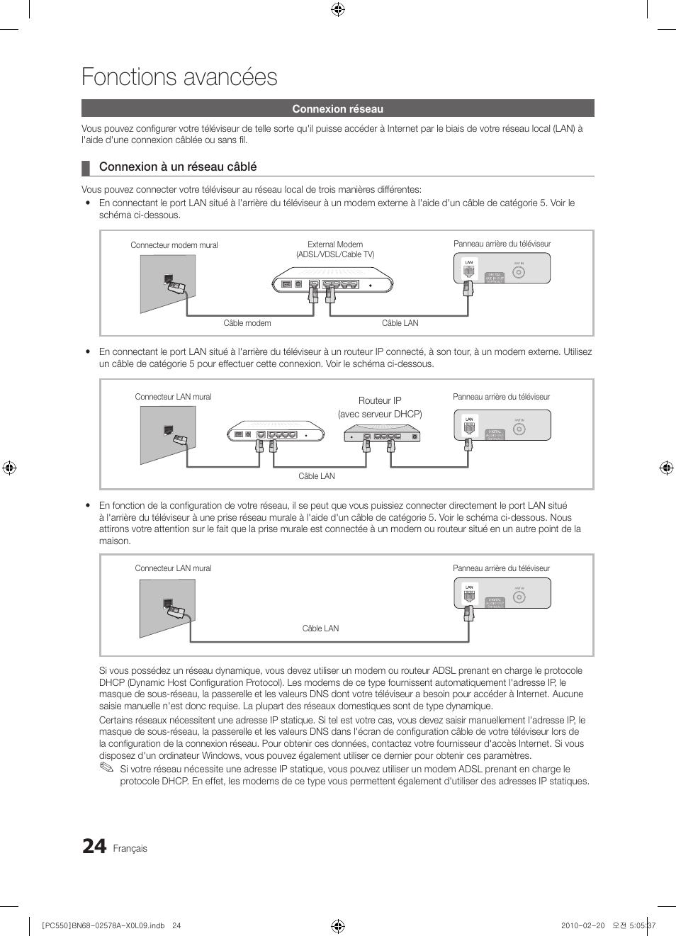 Fonctions avancées | Samsung PS50C551G2W User Manual | Page 74 / 452