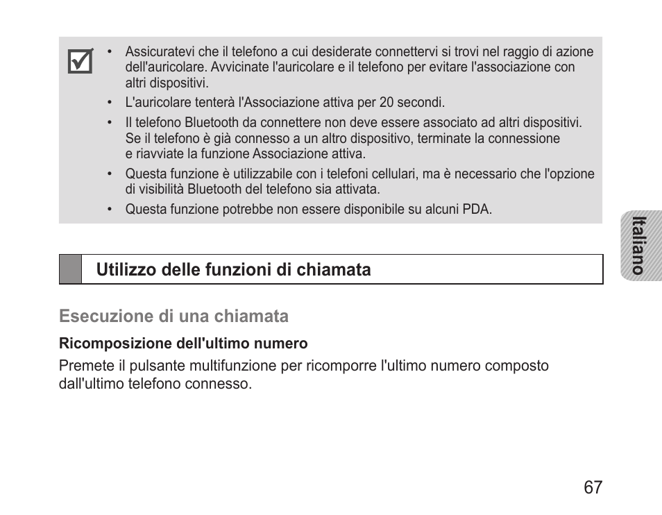 Utilizzo delle funzioni di chiamata, Italiano 6 | Samsung BHM3100 User Manual | Page 69 / 133