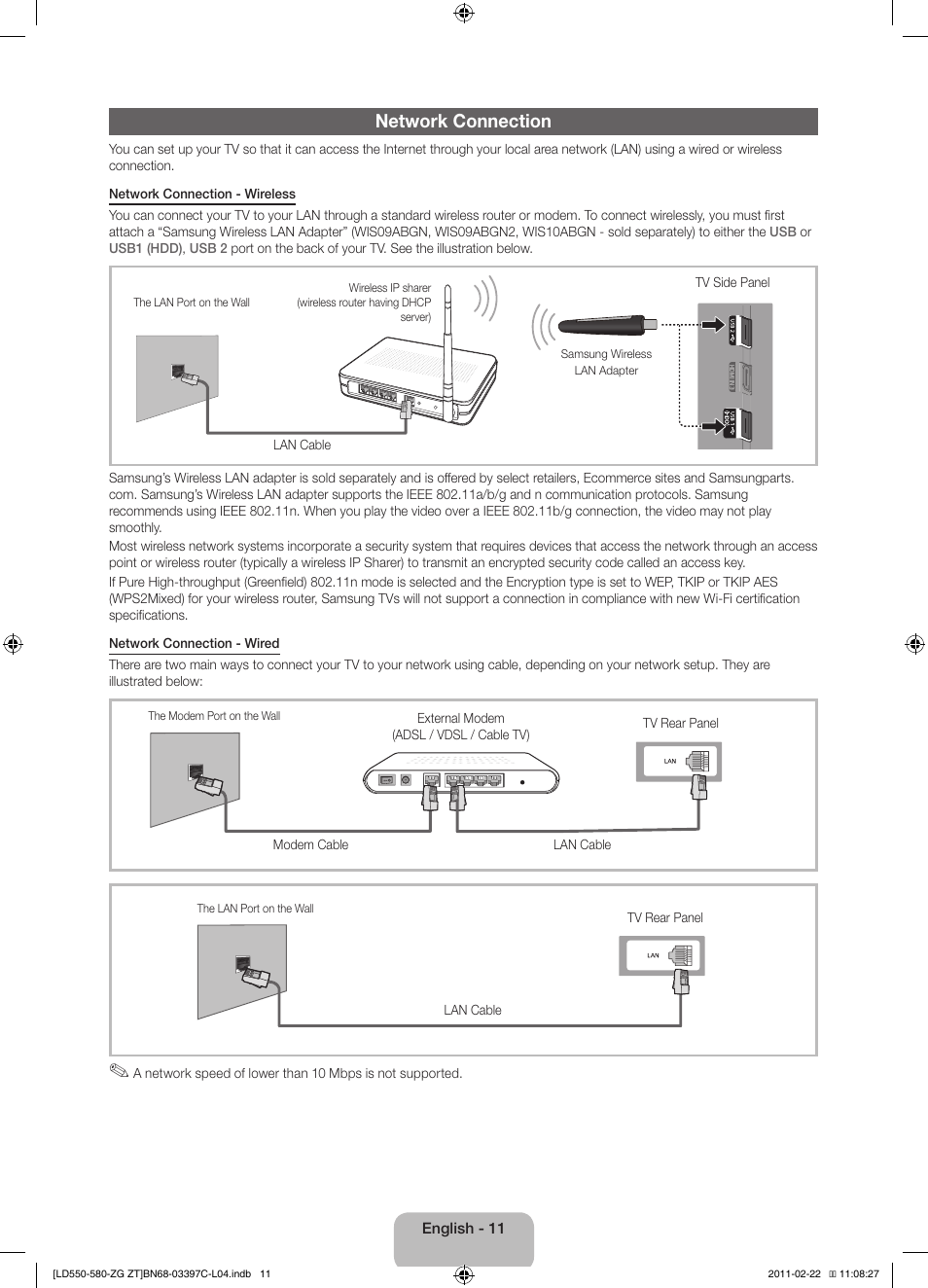 Network connection | Samsung LE37D550K1W User Manual | Page 11 / 67