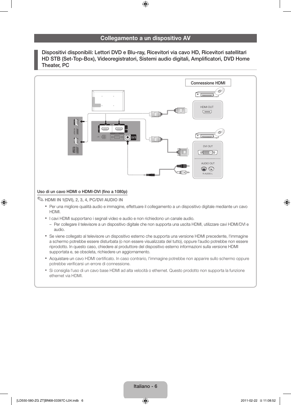 Collegamento a un dispositivo av | Samsung LE37D550K1W User Manual | Page 54 / 67