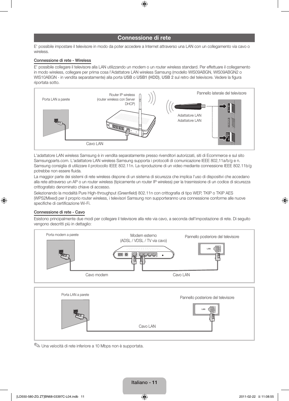 Connessione di rete | Samsung LE37D550K1W User Manual | Page 59 / 67