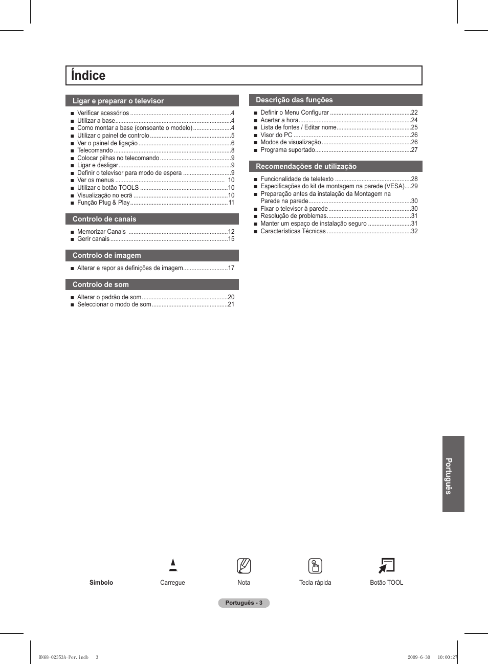 No t, Índice | Samsung PS50B430P2W User Manual | Page 190 / 283