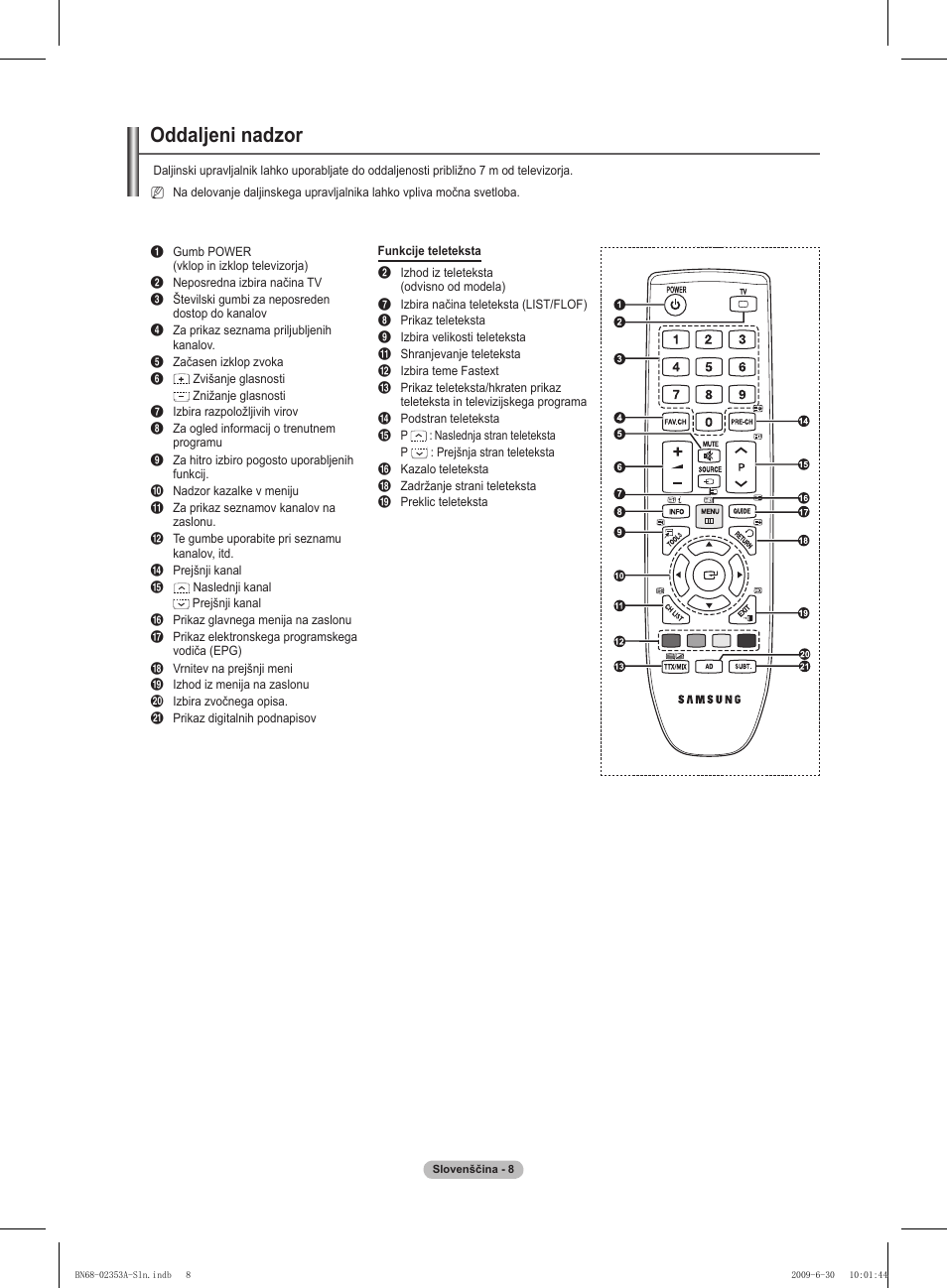 Oddaljeni nadzor | Samsung PS50B430P2W User Manual | Page 226 / 283