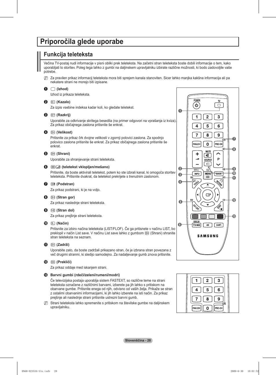 Priporočila glede uporabe, Funkcija teleteksta | Samsung PS50B430P2W User Manual | Page 246 / 283