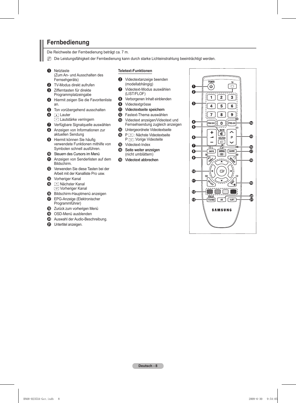 Fernbedienung | Samsung PS50B430P2W User Manual | Page 70 / 283