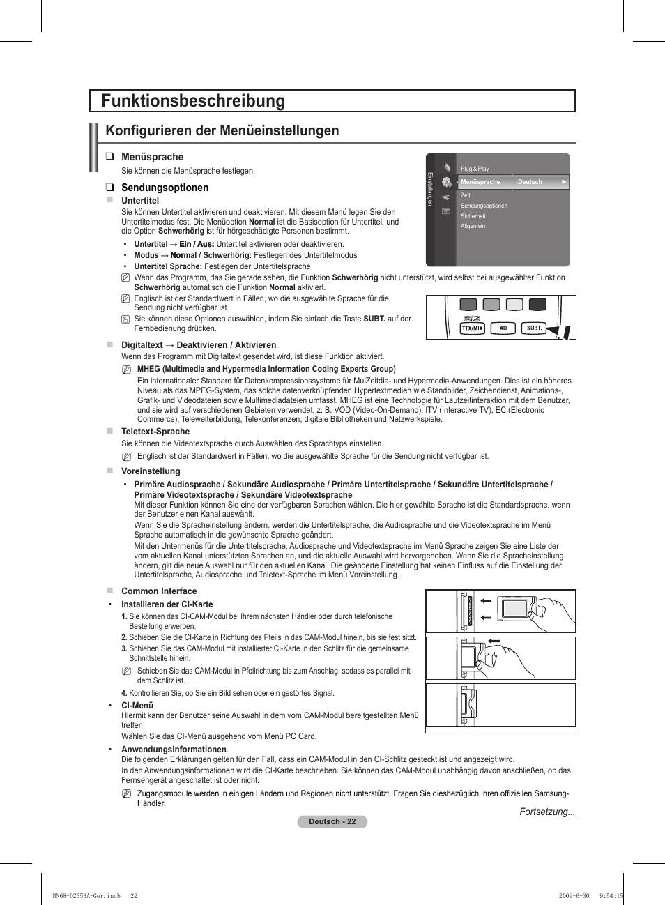 Funktionsbeschreibung, Konfigurieren der menüeinstellungen | Samsung PS50B430P2W User Manual | Page 84 / 283