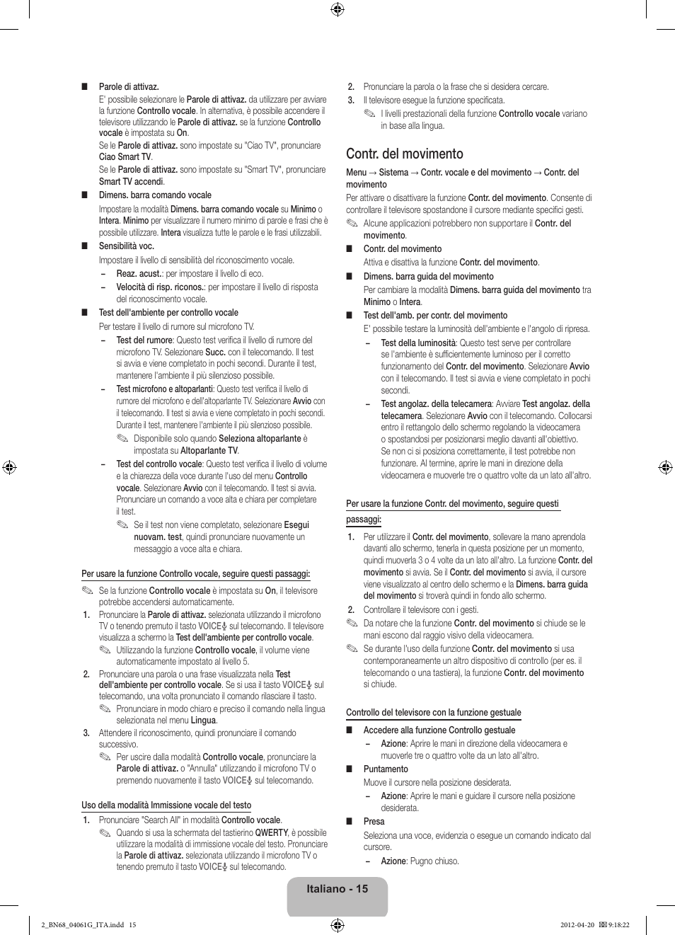 Contr. del movimento | Samsung UE46ES8000Q User Manual | Page 38 / 71