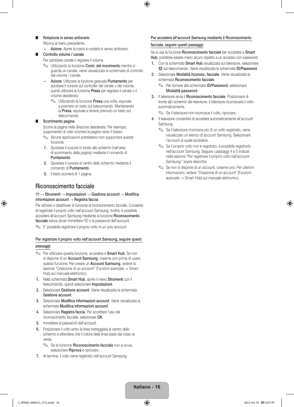 Riconoscimento facciale | Samsung UE46ES8000Q User Manual | Page 39 / 71