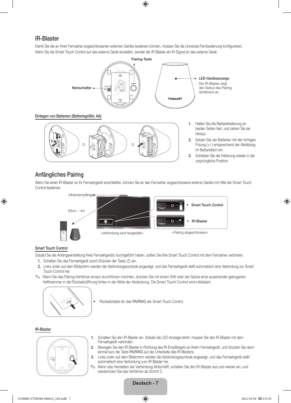 Ir-blaster, Anfängliches pairing, Deutsch - 7 | Samsung UE46ES8000Q User Manual | Page 54 / 71