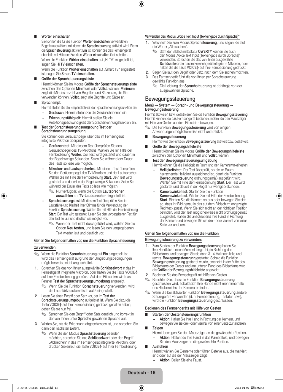 Bewegungssteuerung | Samsung UE46ES8000Q User Manual | Page 62 / 71
