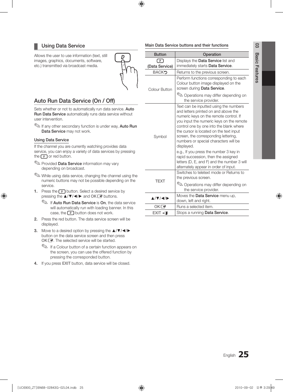 Auto run data service (on / off) | Samsung UE46C6900VQ User Manual | Page 25 / 186