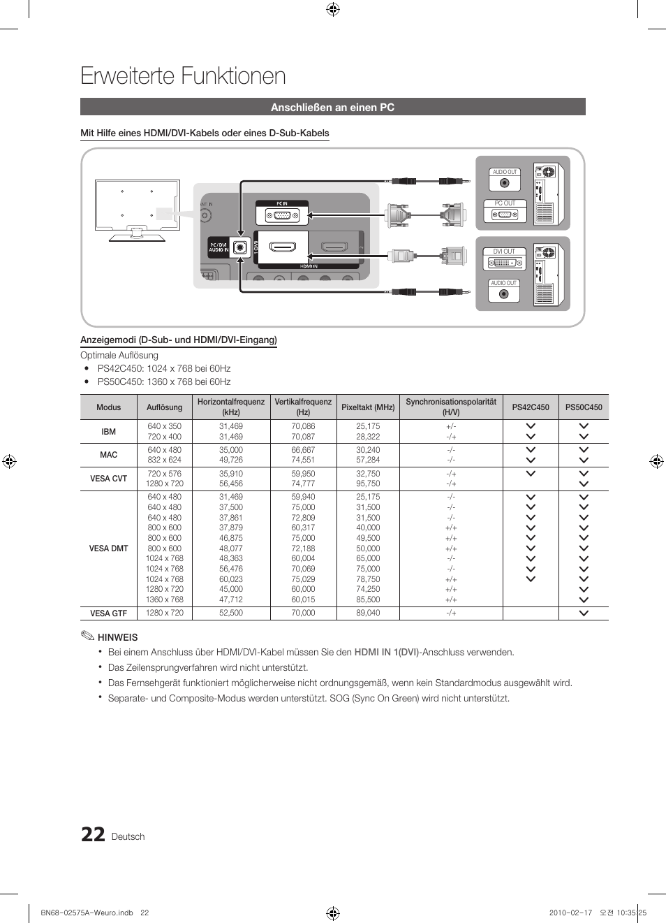 Erweiterte funktionen | Samsung PS50C450B1W User Manual | Page 102 / 361