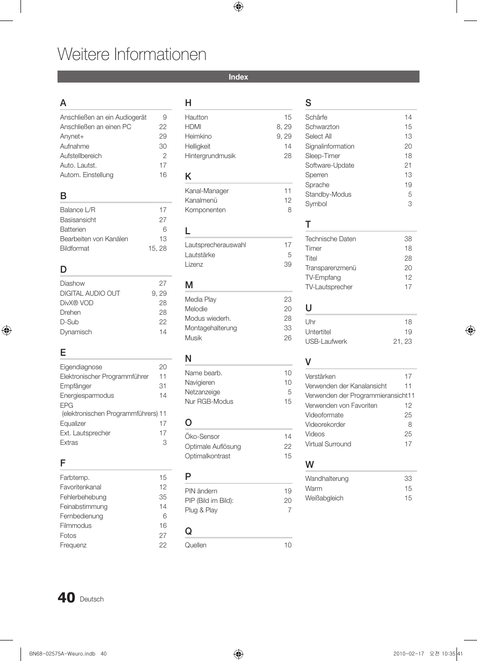 Weitere informationen | Samsung PS50C450B1W User Manual | Page 120 / 361