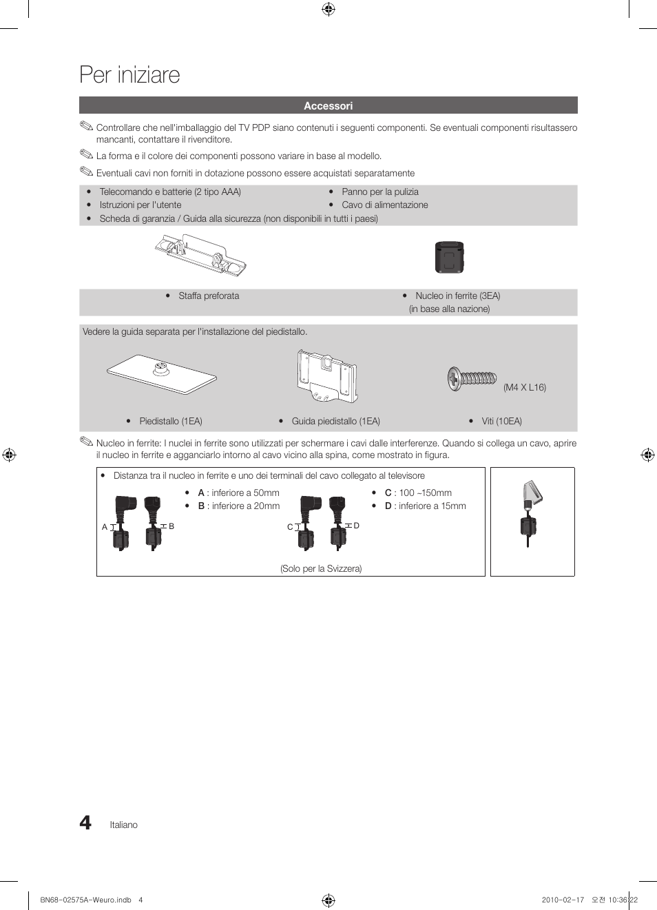 Per iniziare | Samsung PS50C450B1W User Manual | Page 164 / 361