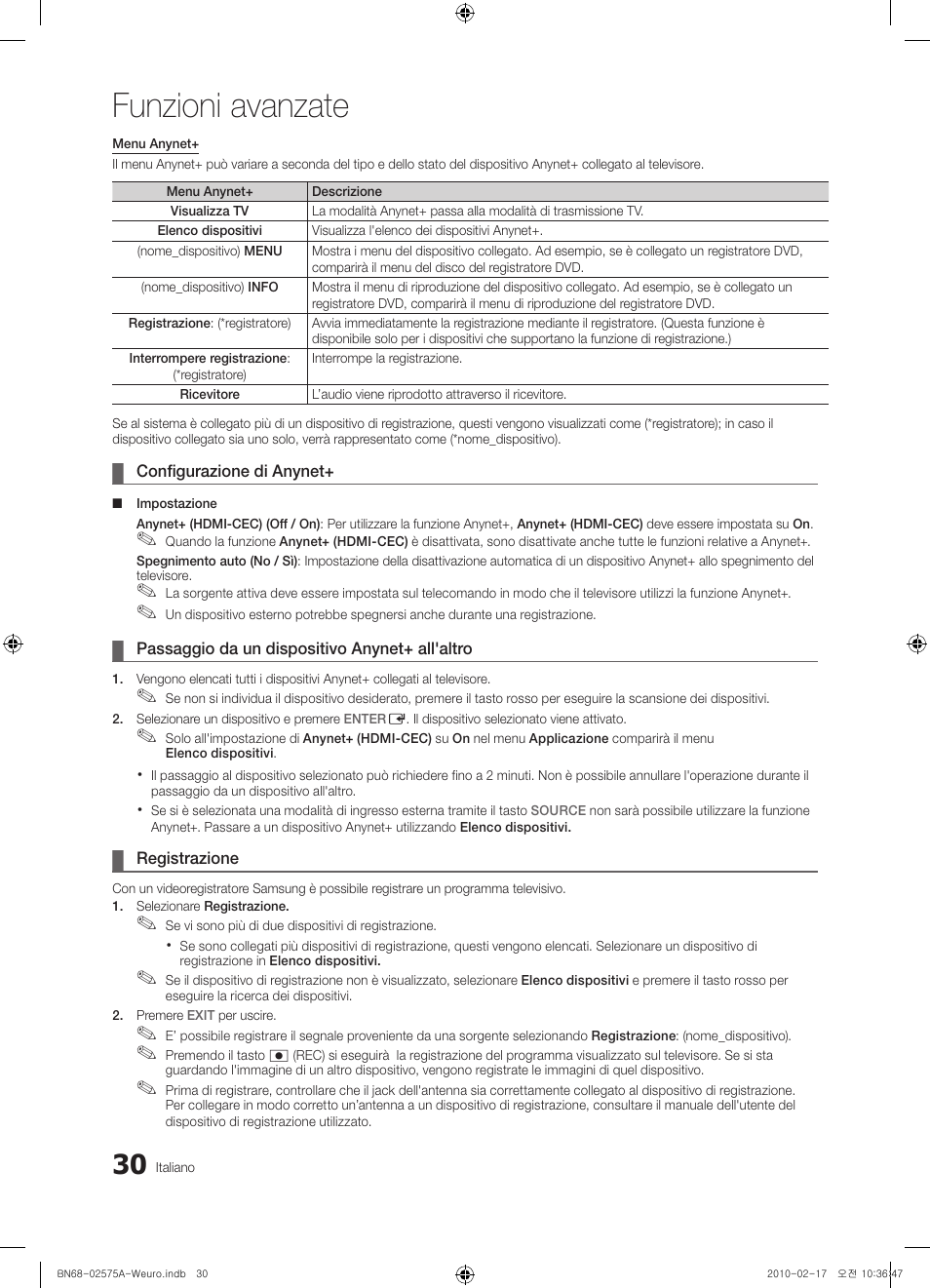 Funzioni avanzate | Samsung PS50C450B1W User Manual | Page 190 / 361
