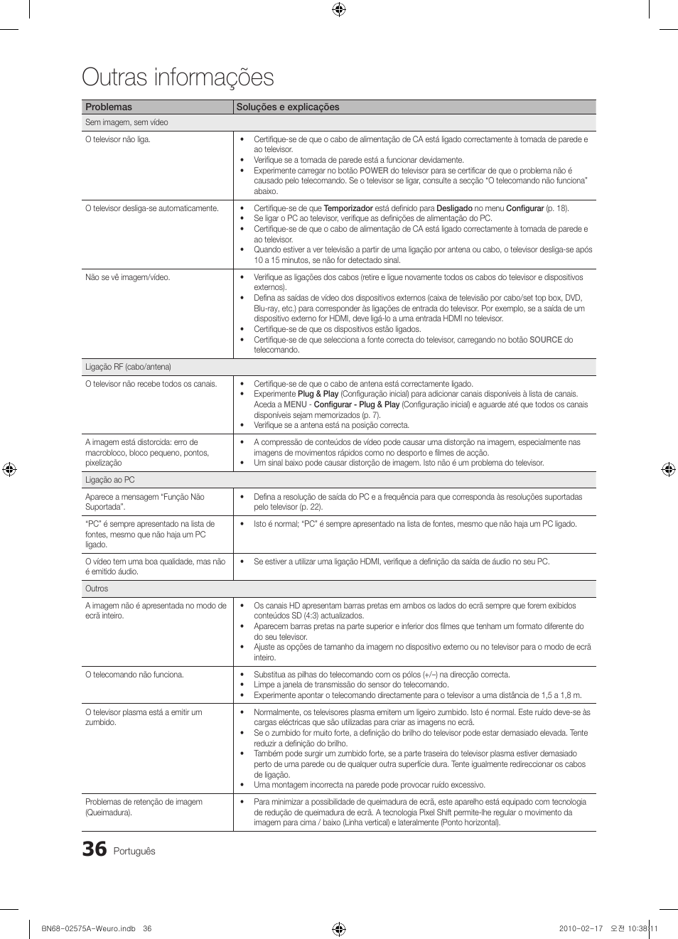 Outras informações | Samsung PS50C450B1W User Manual | Page 276 / 361