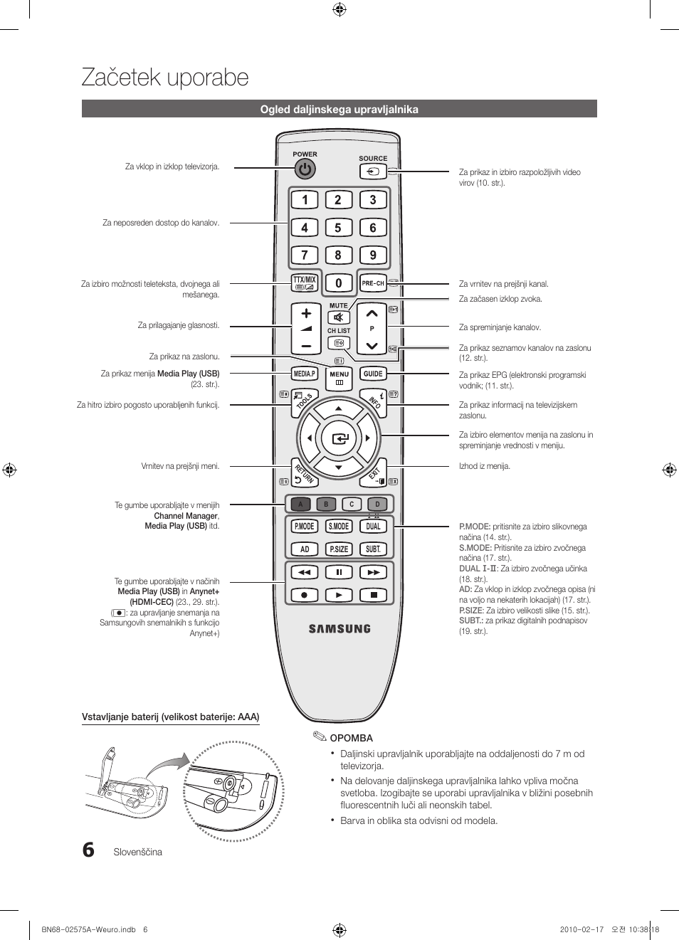 Začetek uporabe | Samsung PS50C450B1W User Manual | Page 286 / 361