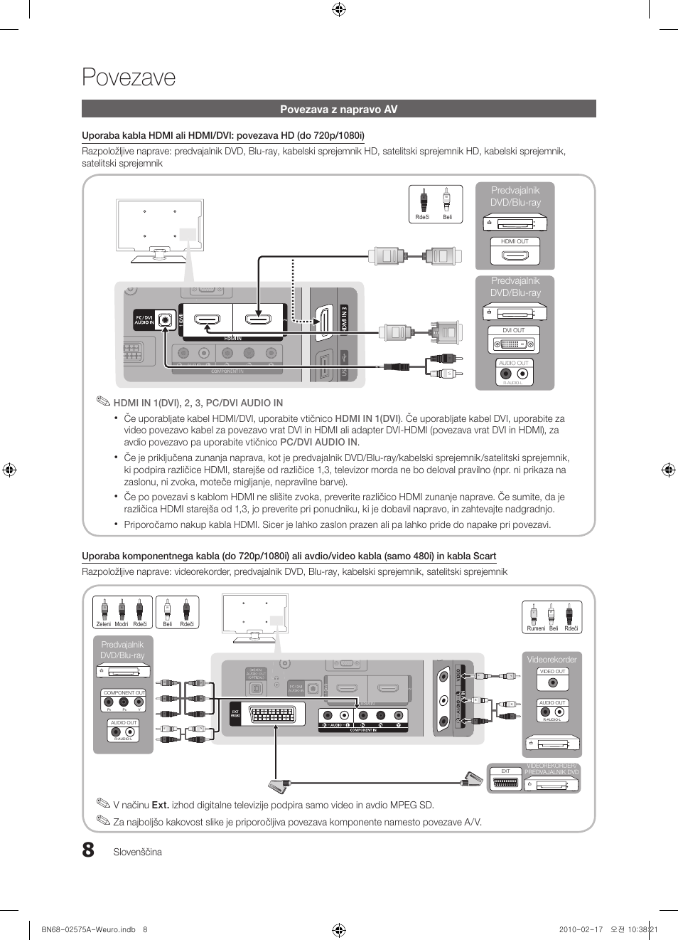 Povezave, Povezava z napravo av | Samsung PS50C450B1W User Manual | Page 288 / 361