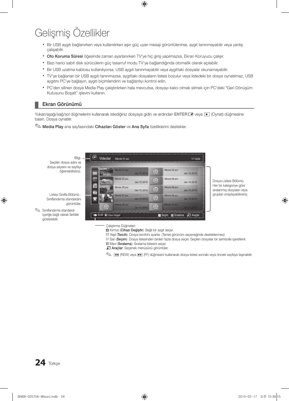 Gelişmiş özellikler, Ekran görünümü | Samsung PS50C450B1W User Manual | Page 344 / 361