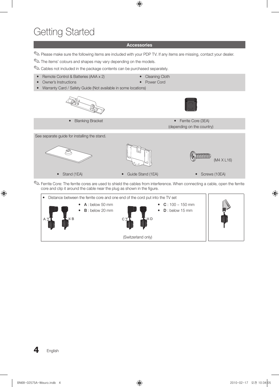 Getting started | Samsung PS50C450B1W User Manual | Page 4 / 361