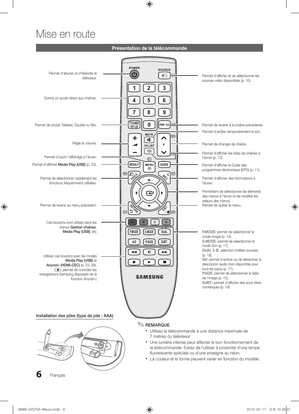 Mise en route | Samsung PS50C450B1W User Manual | Page 46 / 361