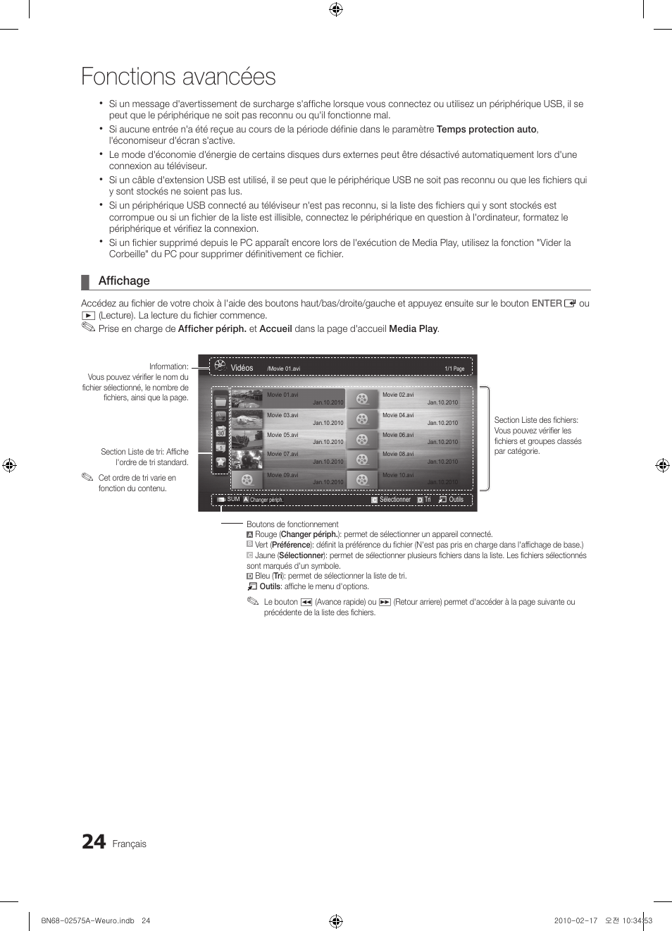 Fonctions avancées, Affichage | Samsung PS50C450B1W User Manual | Page 64 / 361