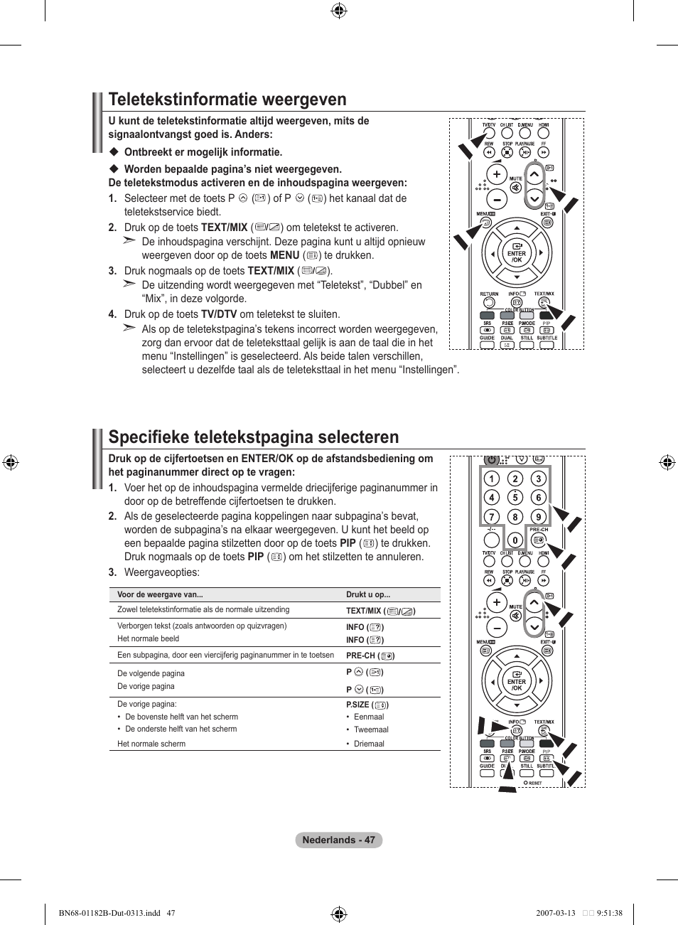 Teletekstinformatie weergeven, Specifieke teletekstpagina selecteren | Samsung LE40S86BD User Manual | Page 223 / 466