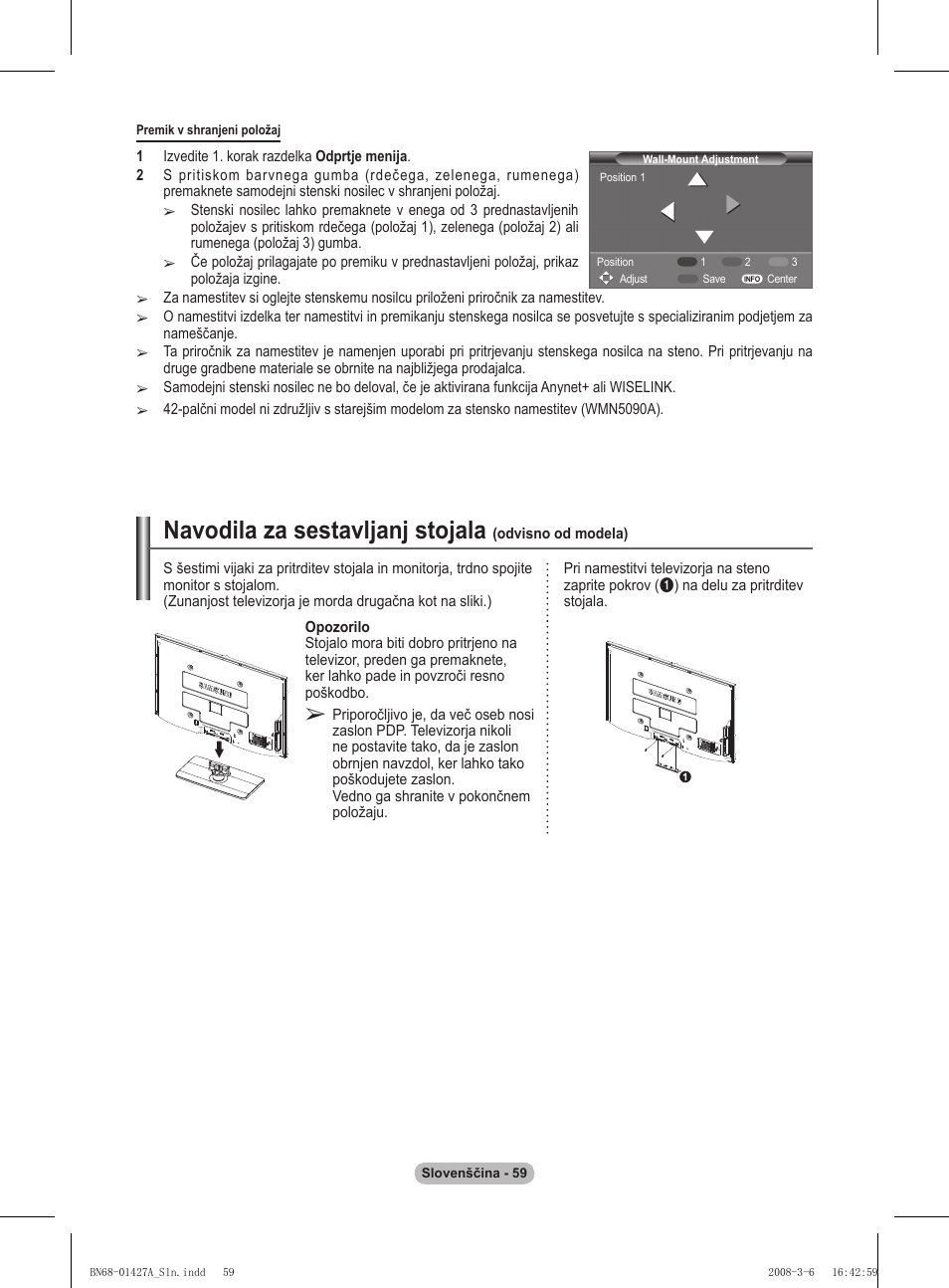 Navodila za sestavljanj stojala | Samsung PS50A557S3F User Manual | Page 491 / 495