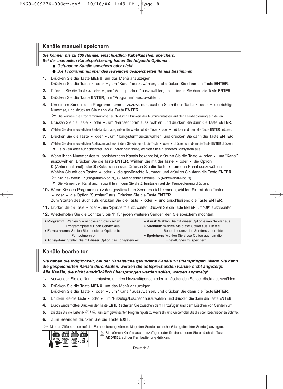 Kanäle manuell speichern, Kanäle bearbeiten | Samsung LE26R32B User Manual | Page 52 / 152